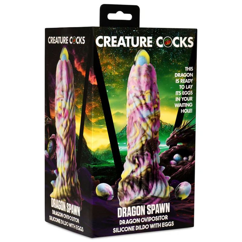 Dragon Spawn Dragon Ovipositor (Multicolor) – Silicone Dildo with Eggs 6 inch