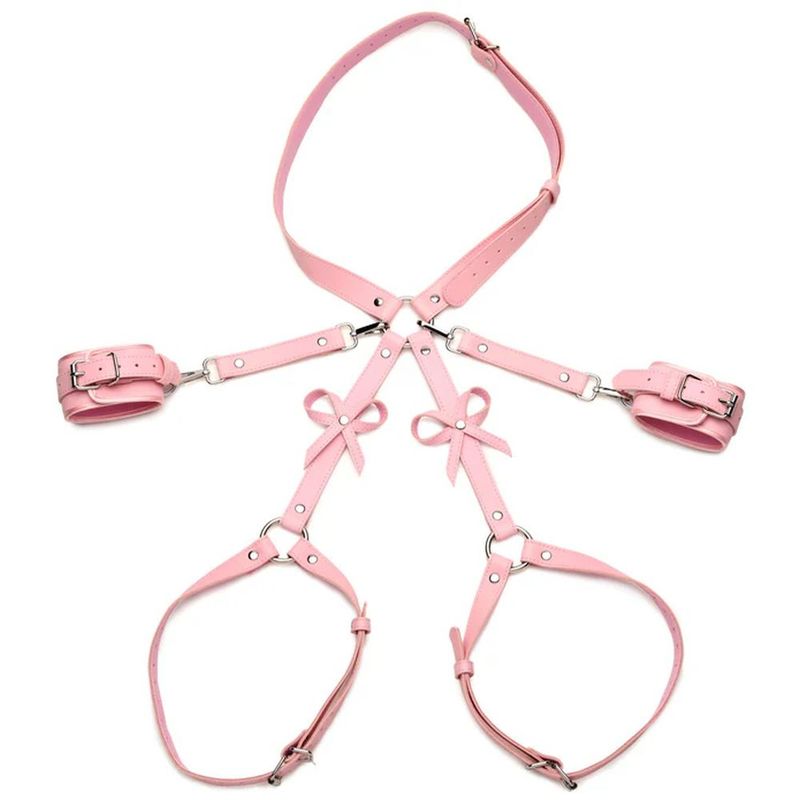 Bondage Harness with Bows (Pink) – Medium/Large Vegan Faux Leather Harness