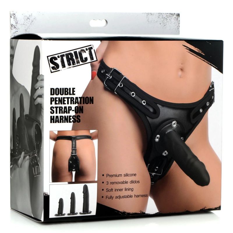 Double Penetration Strap-On Harness – Adjustable Triple Dildo Harness