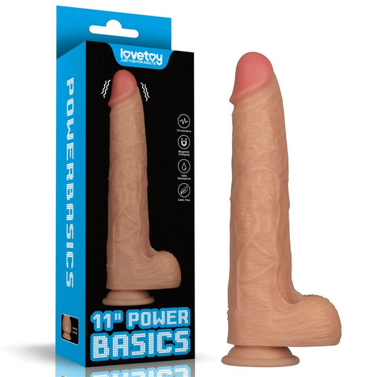 Power Basics 11 Inch Vibrating USB Dildo – Realistic Shaft Vibrator with 10 Modes
