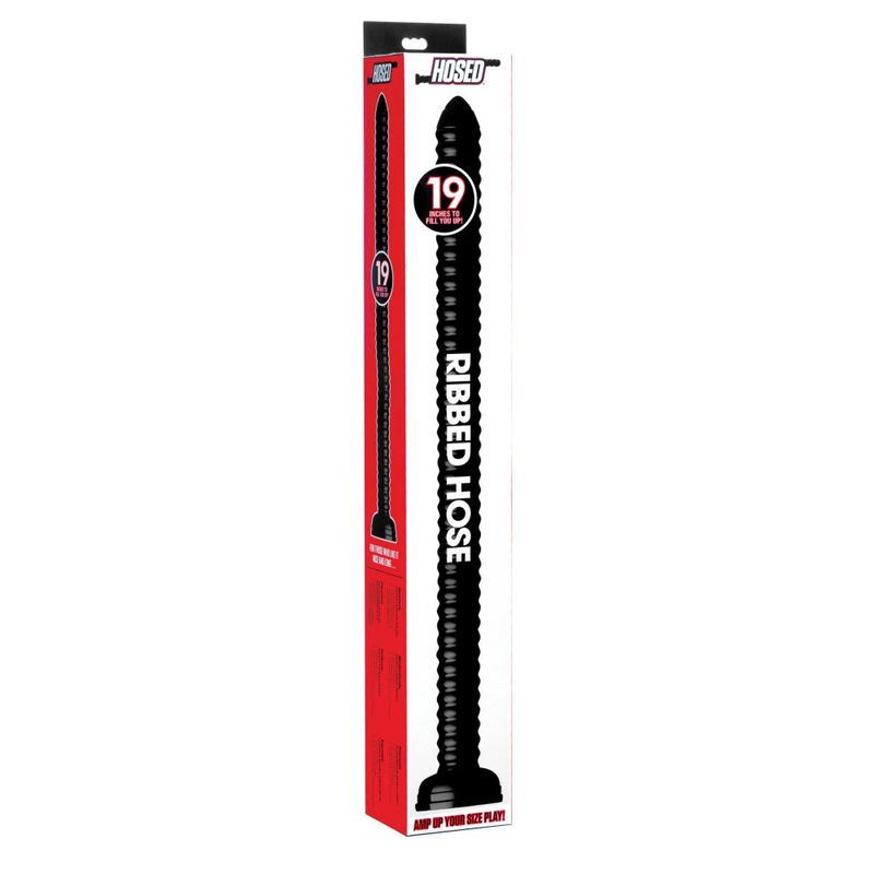 Hosed 19 Inch Ribbed Anal Snake Black