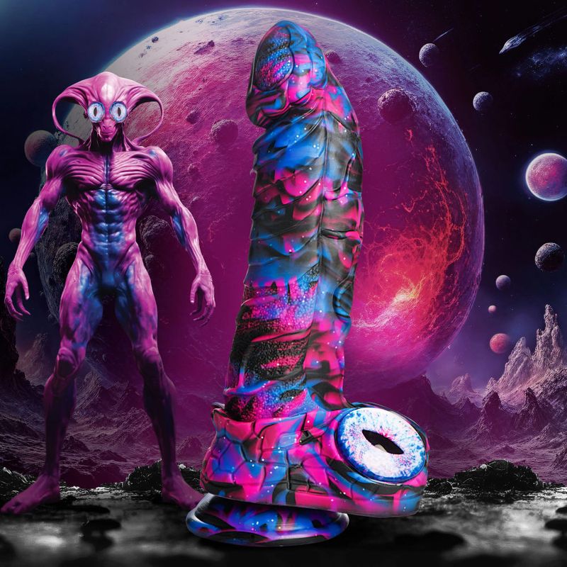 Alienoid Silicone Dildo (Red Purple Blue with Glitter) – Unique 6.7 Inch Dildo