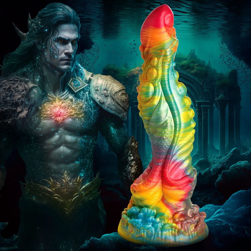 Majestic Merman 10 Inch Silicone Dildo (Iridescent Rainbow) – Extra Long Silicone Dildo with S-Shaped Curve