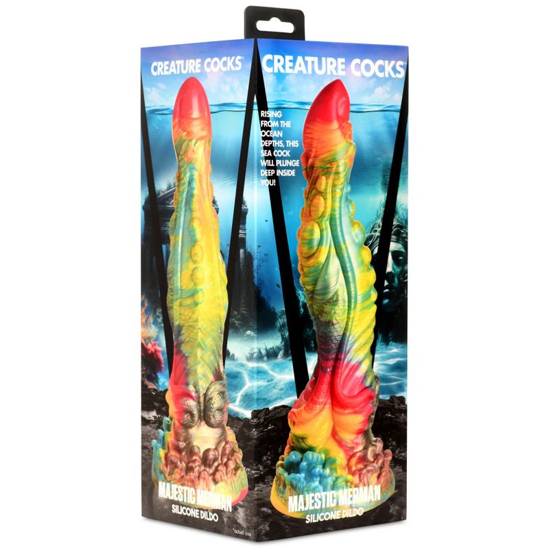 Majestic Merman 10 Inch Silicone Dildo (Iridescent Rainbow) – Extra Long Silicone Dildo with S-Shaped Curve