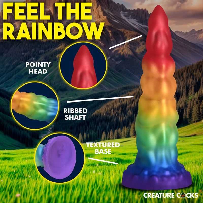 Magic Rider Unicorn 6.8 Inch Silicone Dildo (Iridescent Rainbow) – with Suction Base and Tapered Tip