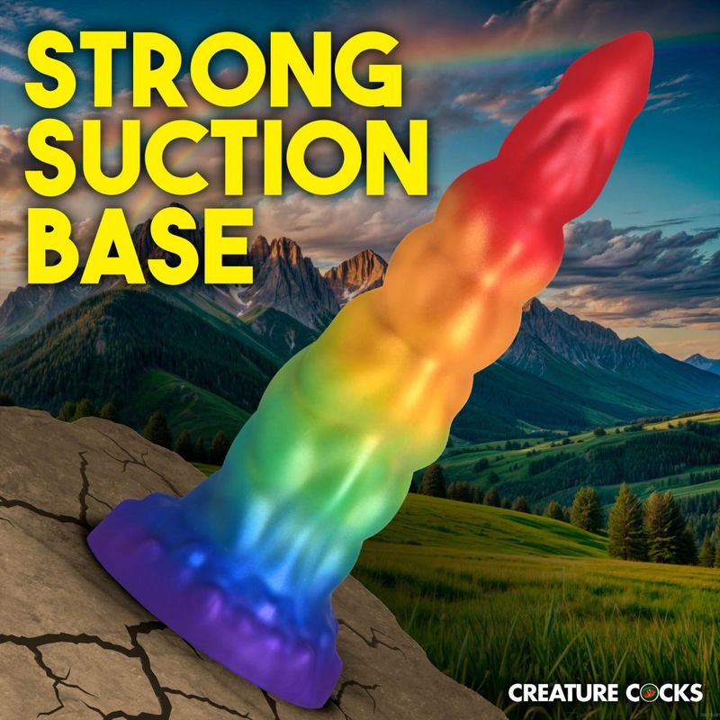 Magic Rider Unicorn 6.8 Inch Silicone Dildo (Iridescent Rainbow) – with Suction Base and Tapered Tip