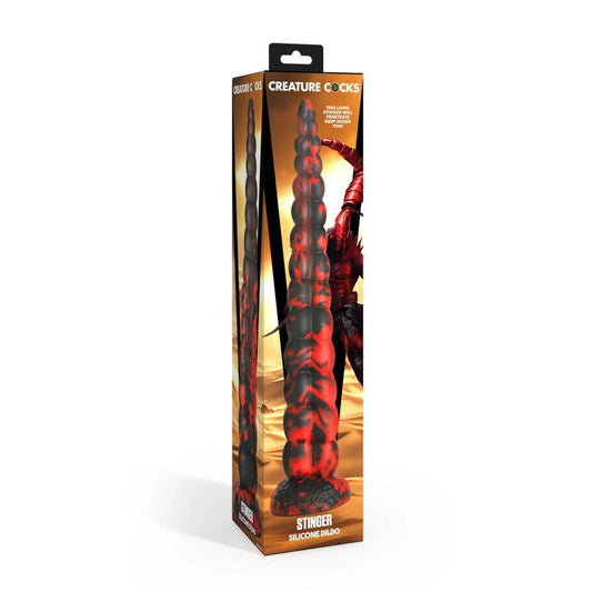 Stinger Silicone Dildo (Red and Black) – 14-Inch Silicone Dildo with Tapered Tip and Graduated Bumps