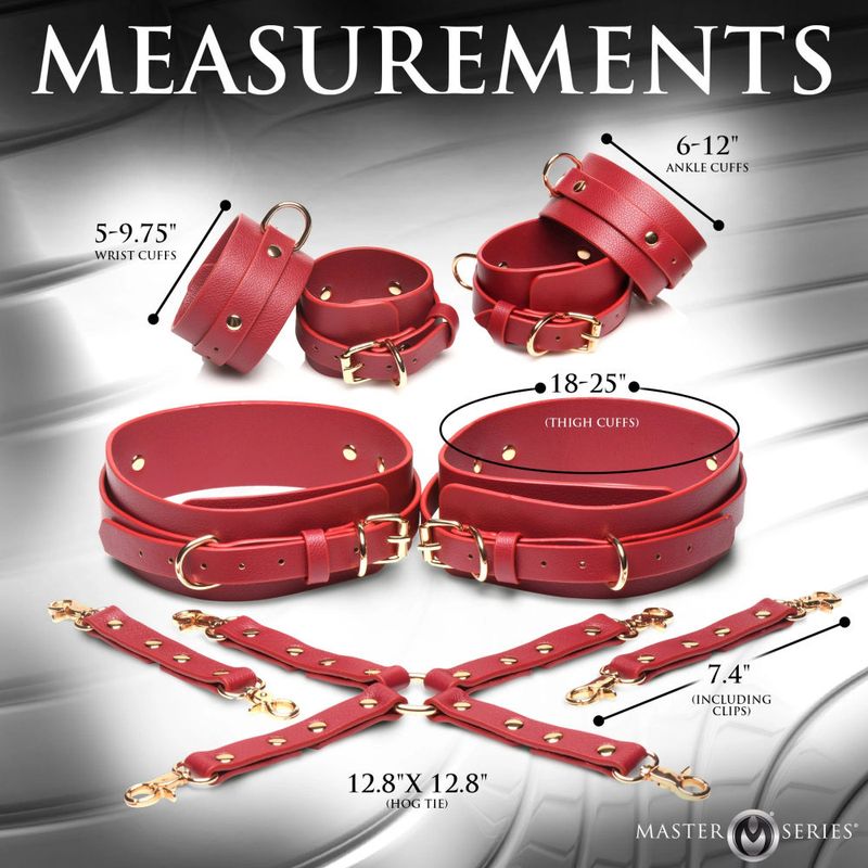 Crimson Captive Thigh, Wrist, and Ankle Hog Tie Restraints – Vegan Leather Restraint Set