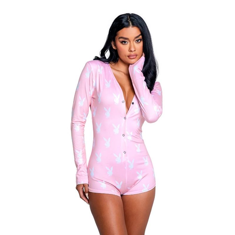 Playboy Slumber Bunny Romper (Pink) – Long Sleeve Cotton Blend Romper