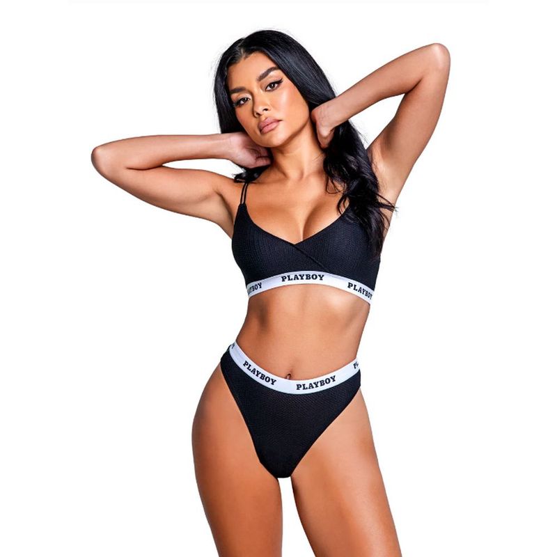 Playboy Lifestyle Bunny (Black) – Athletic Mesh 2-Piece Lingerie Set