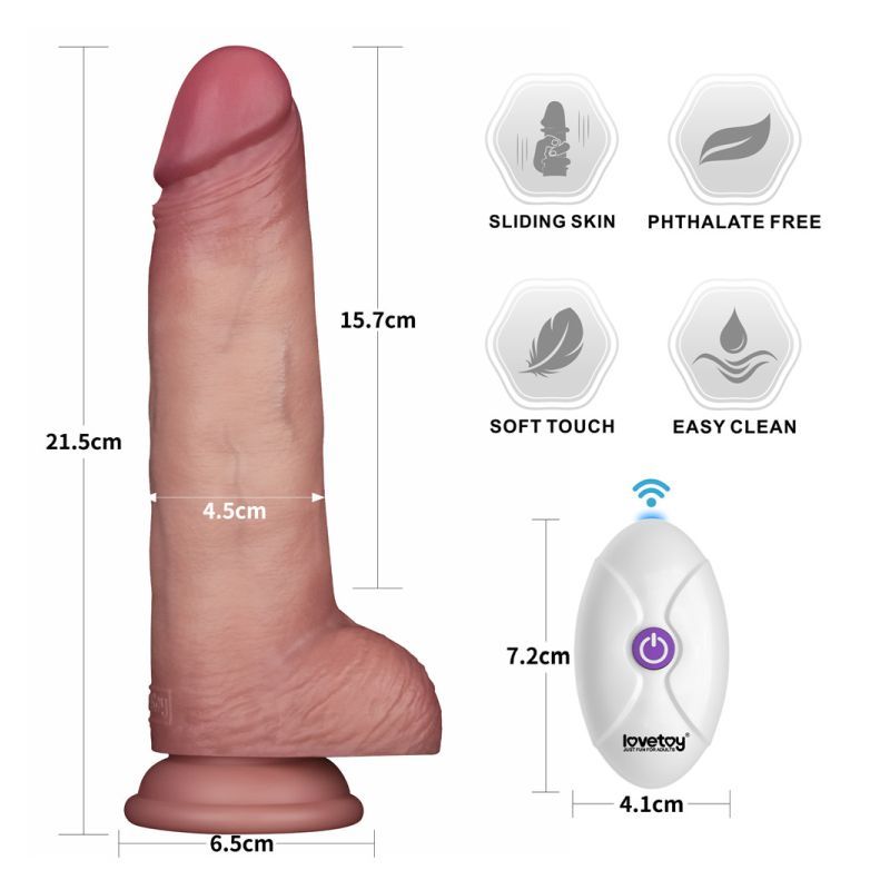 Vibrating Sliding Skin Pro II Silicone Dong 8.5 Inches – Waterproof Wireless Remote-Controlled Dong