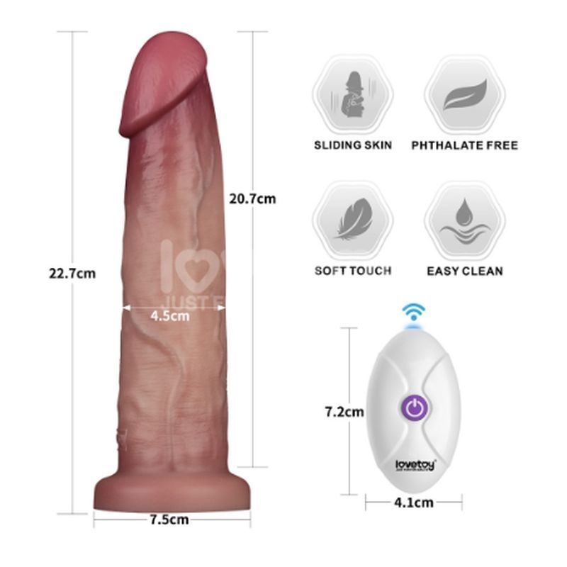 Sliding Skin Pro II Silicone Dong 9 Inch – Wireless Remote-Controlled Vibrating Dong