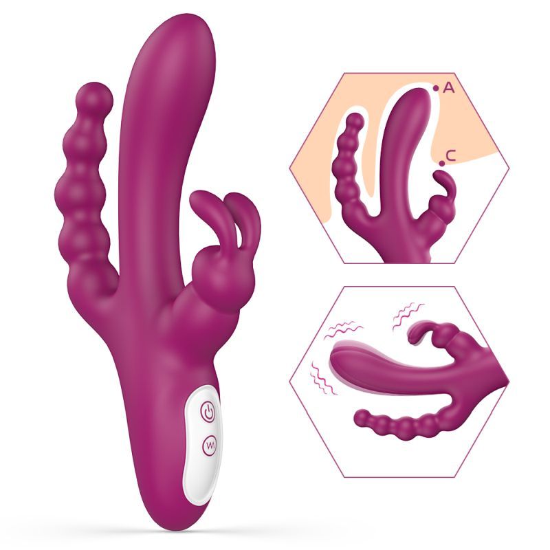 Joker Triple Ecstasy (Pink) – Luxury 8.5 Inch Silicone Triple Stimulation Vibrator with 9 Vibration Modes