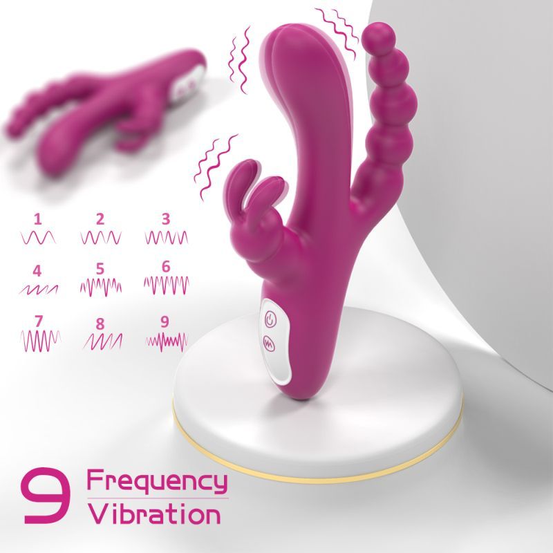 Joker Triple Ecstasy (Pink) – Luxury 8.5 Inch Silicone Triple Stimulation Vibrator with 9 Vibration Modes