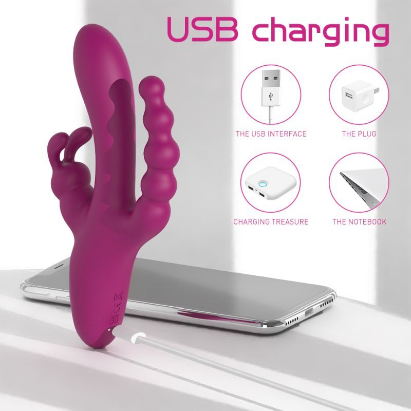 Joker Triple Ecstasy (Pink) – Luxury 8.5 Inch Silicone Triple Stimulation Vibrator with 9 Vibration Modes