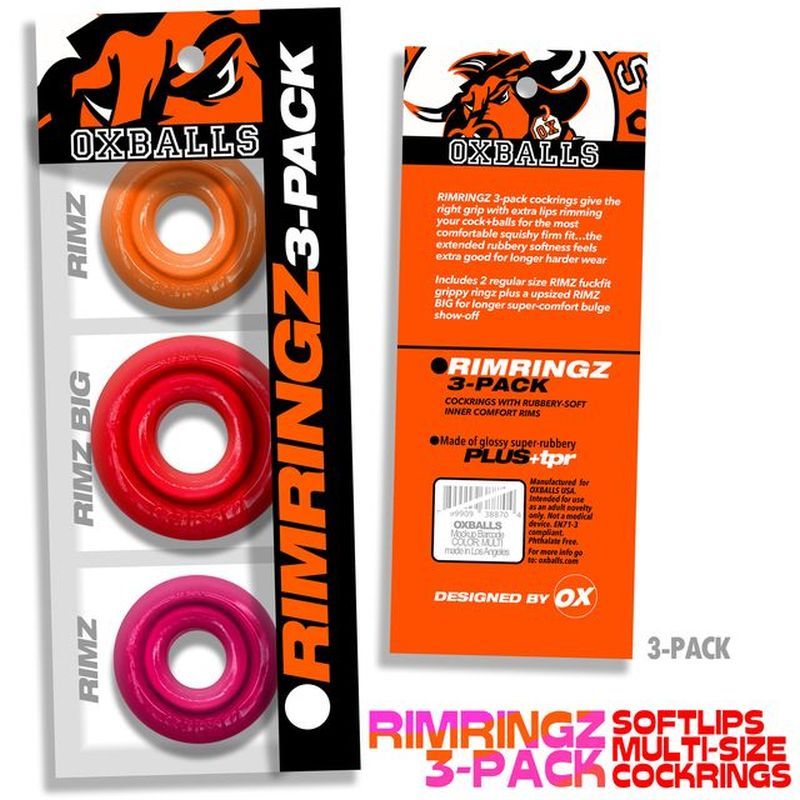 RimRingz 3-Pack Multi-Size Set – Plush-Lip Cockrings with Grippy Soft Rubber Rims Cockrings