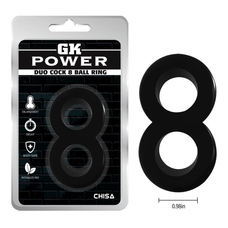 Duo Cock 8 Ball Ring (Black) – 2.5 cm Dual Squeeze Cock Ring