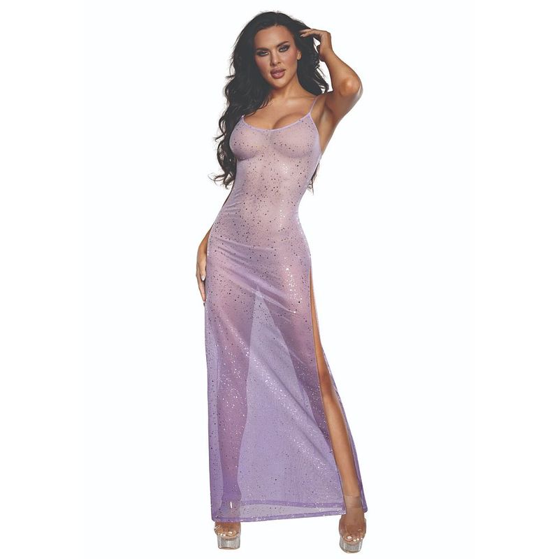 DreamGirl Ombre Glitter Mesh Gown Lilac – Luxury Mesh Lingerie Gown