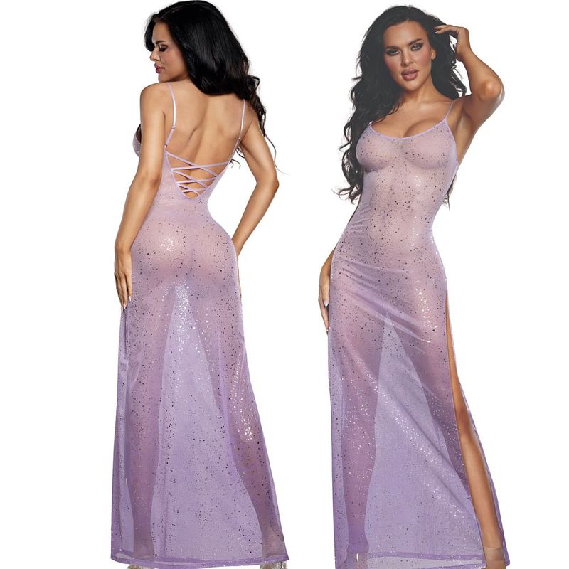 DreamGirl Ombre Glitter Mesh Gown Lilac – Luxury Mesh Lingerie Gown