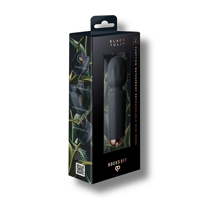 Black Tulip Rechargeable Mini Wand (Black) – Waterproof Silicone Wand with 16 Modes
