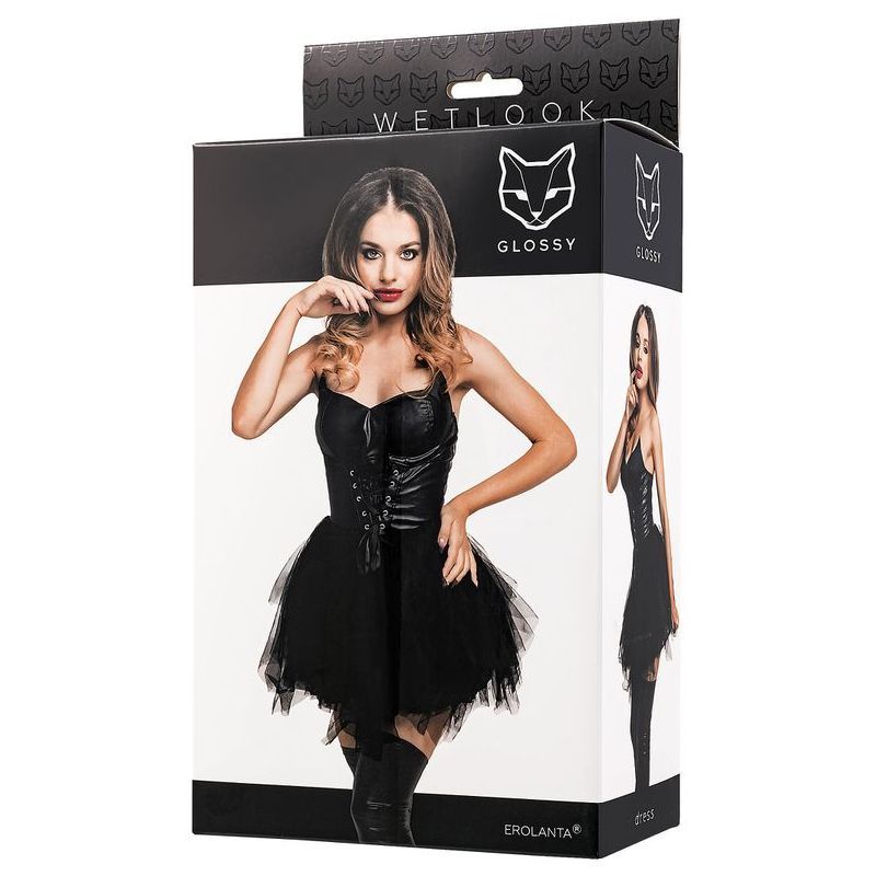 Glossy Elisia Noir Wetlook Dress – Strapless Lingerie Dress