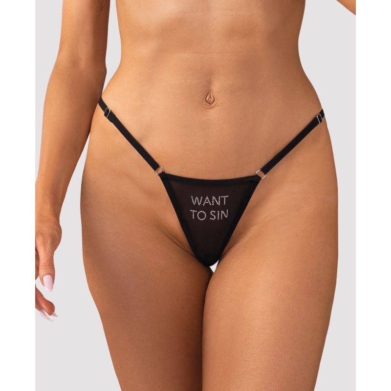 Want To Sin (Black) – Sheer Mesh Women’s Thong Lingerie