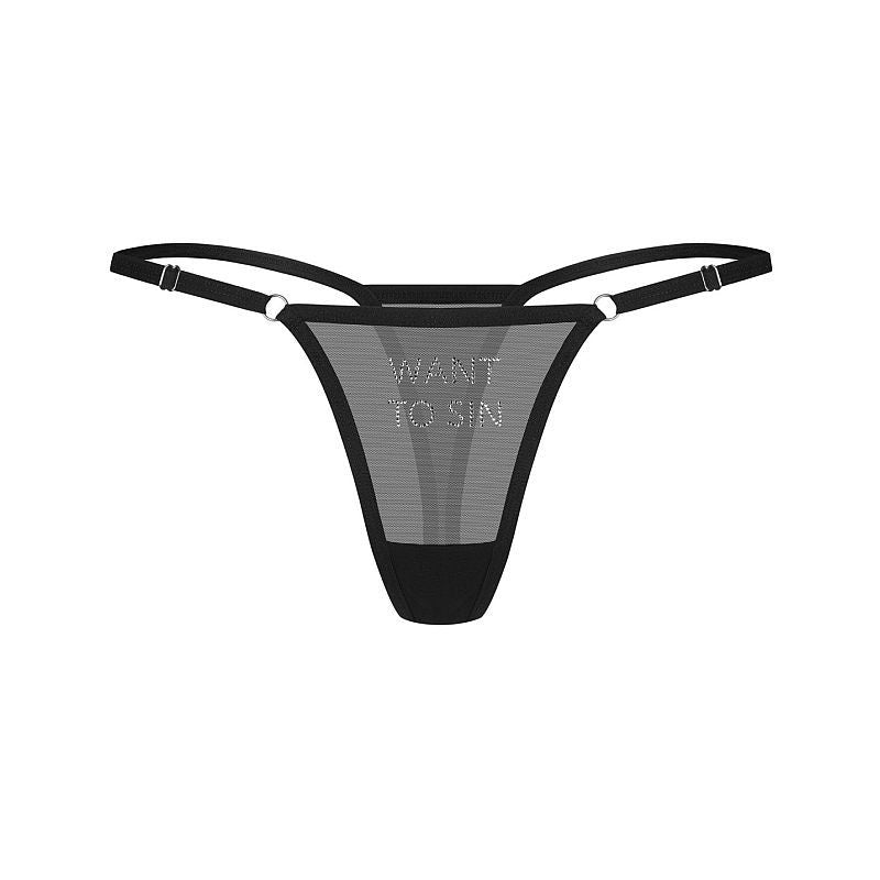 Want To Sin (Black) – Sheer Mesh Women’s Thong Lingerie