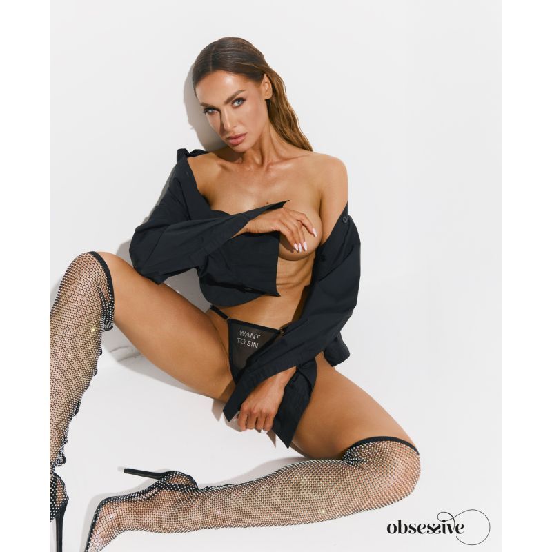 Want To Sin (Black) – Sheer Mesh Women’s Thong Lingerie