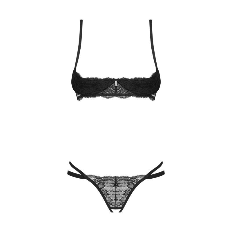 Nutris 2 Piece Crotchless Bra and Panty Set (Black Lace) – Lingerie