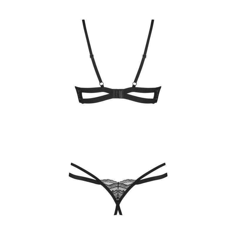 Nutris 2 Piece Crotchless Bra and Panty Set (Black Lace) – Lingerie