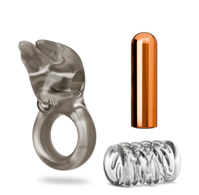 Stay Hard Vibrating Cock Ring Set With Textured Sleeve – Vibrating Cock Ring Set