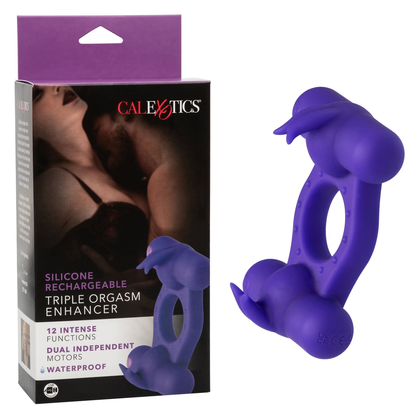 Silicone Triple Orgasm Enhancer in Purple with 12 Vibration Functions and Dual Independent Motors