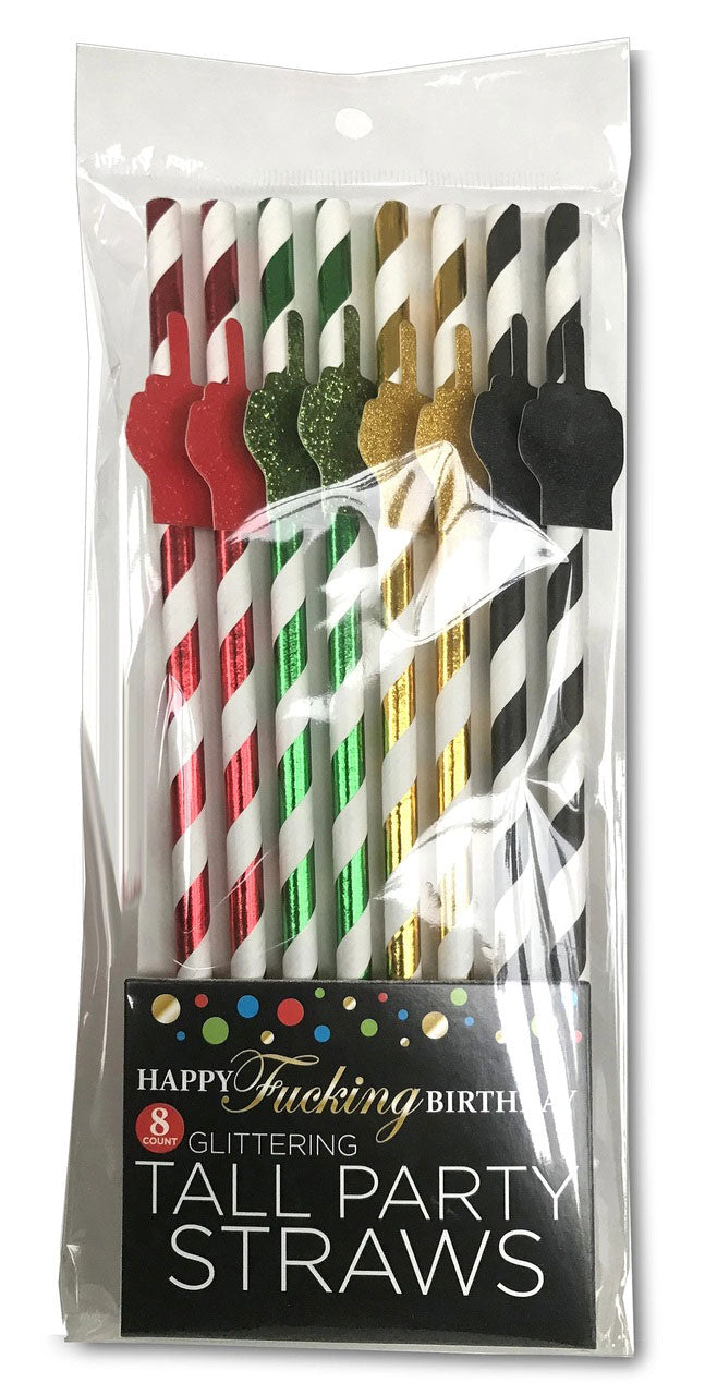 Happy Birthday Tall Party Straws - 8 Pack Fun Adult Party Straws