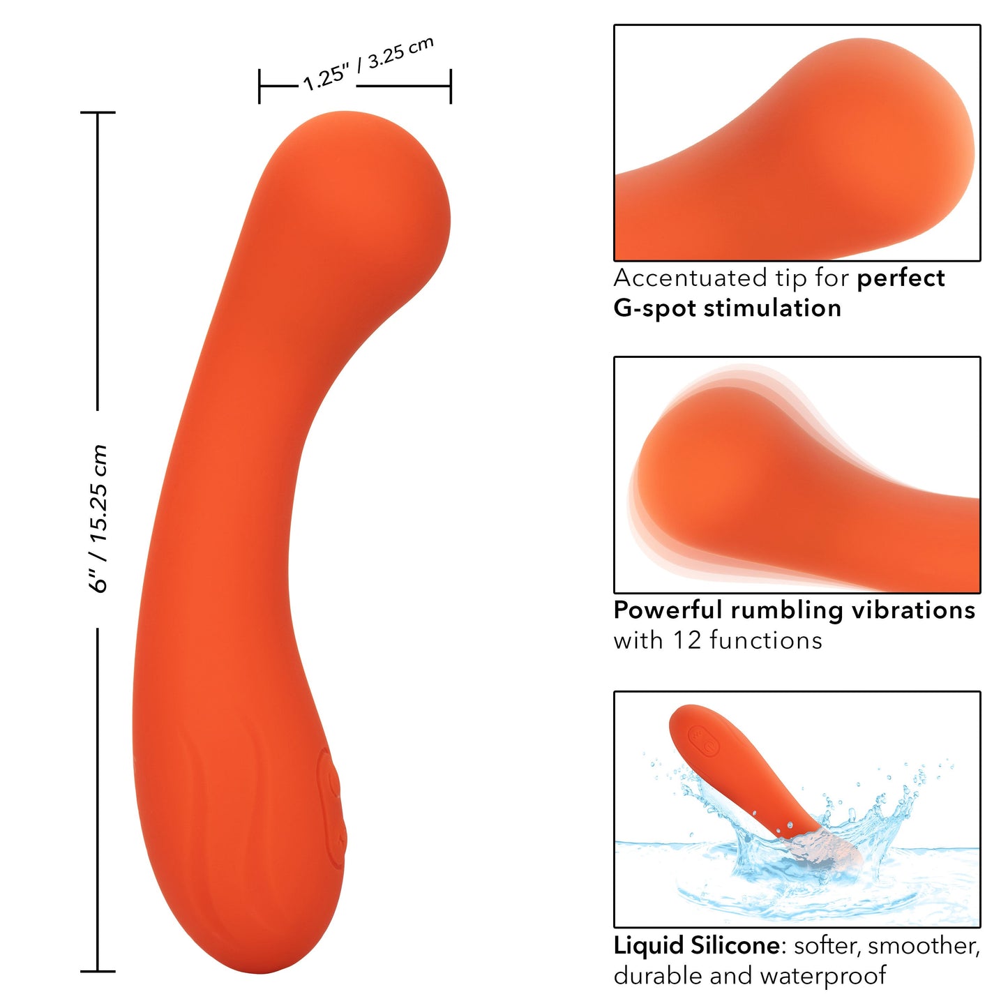 Stella Liquid Silicone G-Wand Vibrator in Orange with Flexible Neck and 12 Vibration Functions