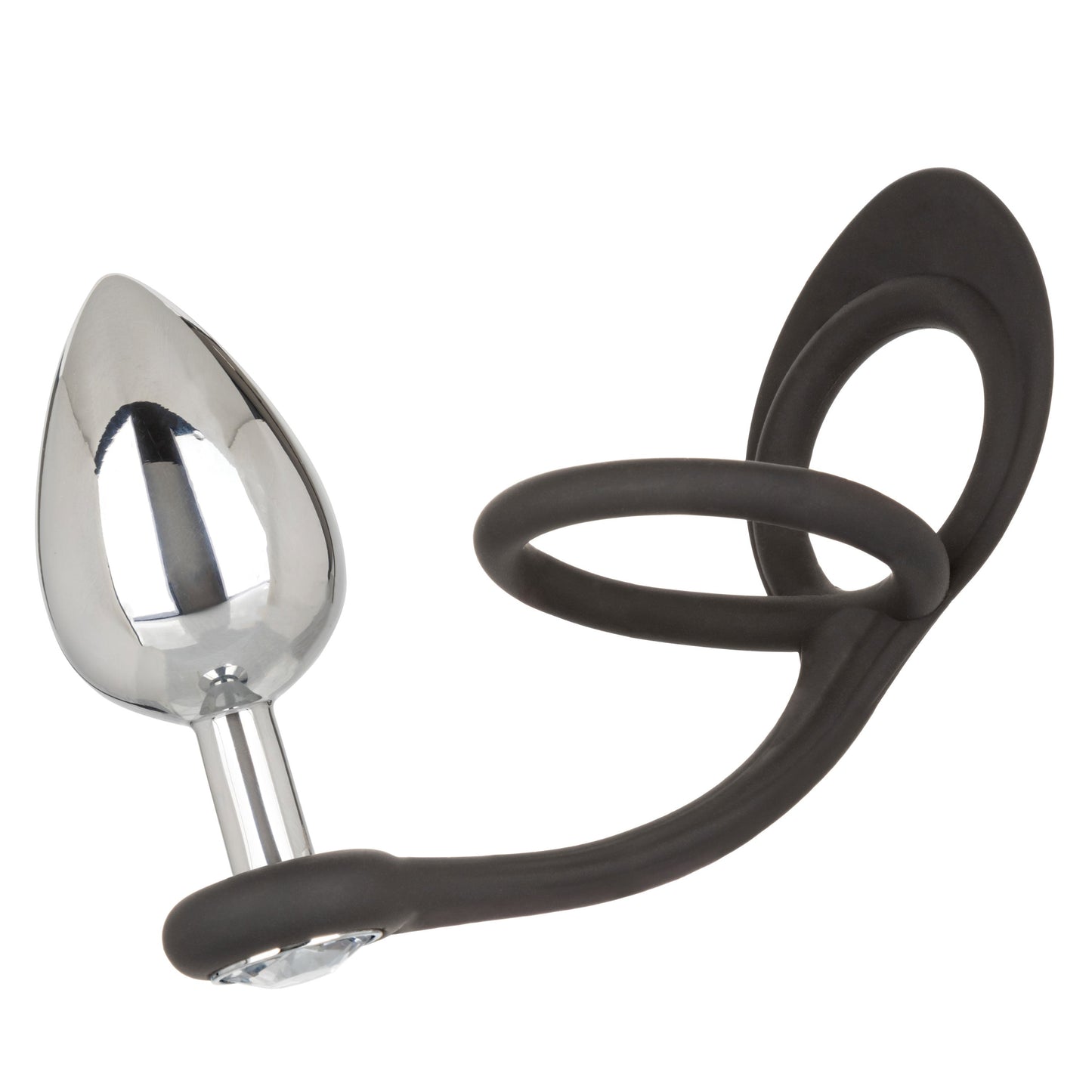 Star Fucker XL Teardrop Plug Black Silicone and Silver Metal Dual Enhancer with Sparkling Gem Accent