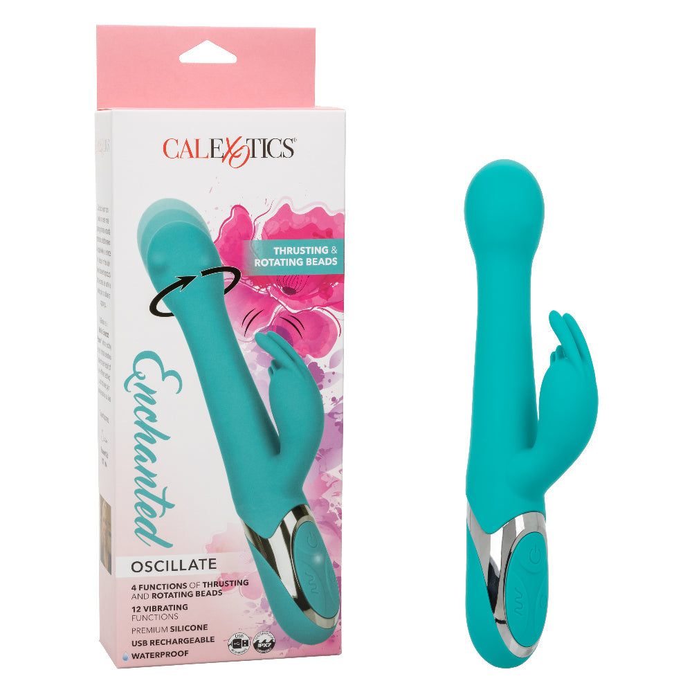 CalExotics Enchanted Oscillate Teal with Thrusting and Rotating, Rechargeable, Waterproof Silicone, 8.5 Inches