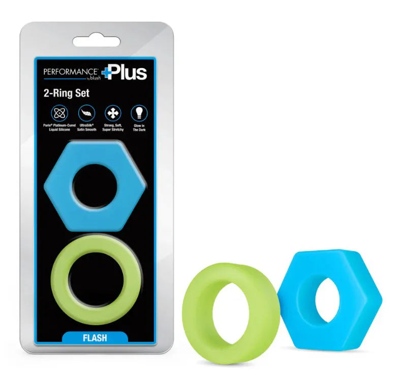 Performance Plus Flash Glow in the Dark – Premium 2-Ring Set Cock Ring