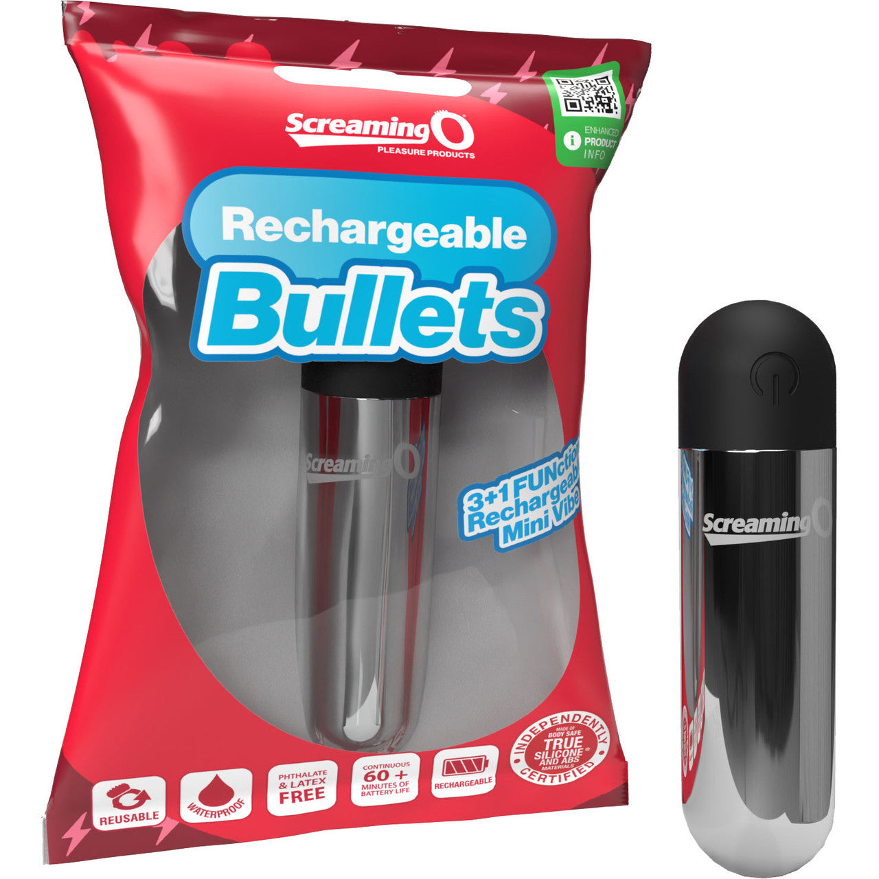 Rechargeable Bullet Vibrator (Silver) – Waterproof Body-Safe ABS with 3 Speeds and Pulse Pattern