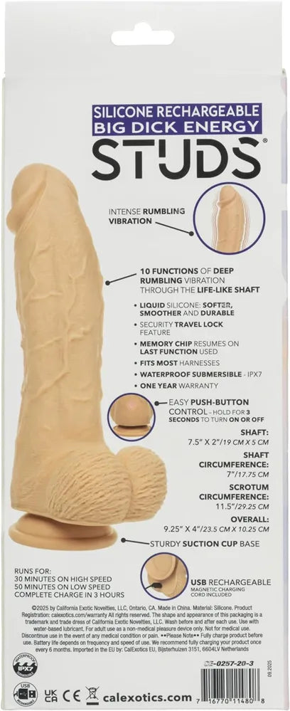 Big Dick Energy Studs – 7.5" Rechargeable Silicone Hands-Free Vibrator