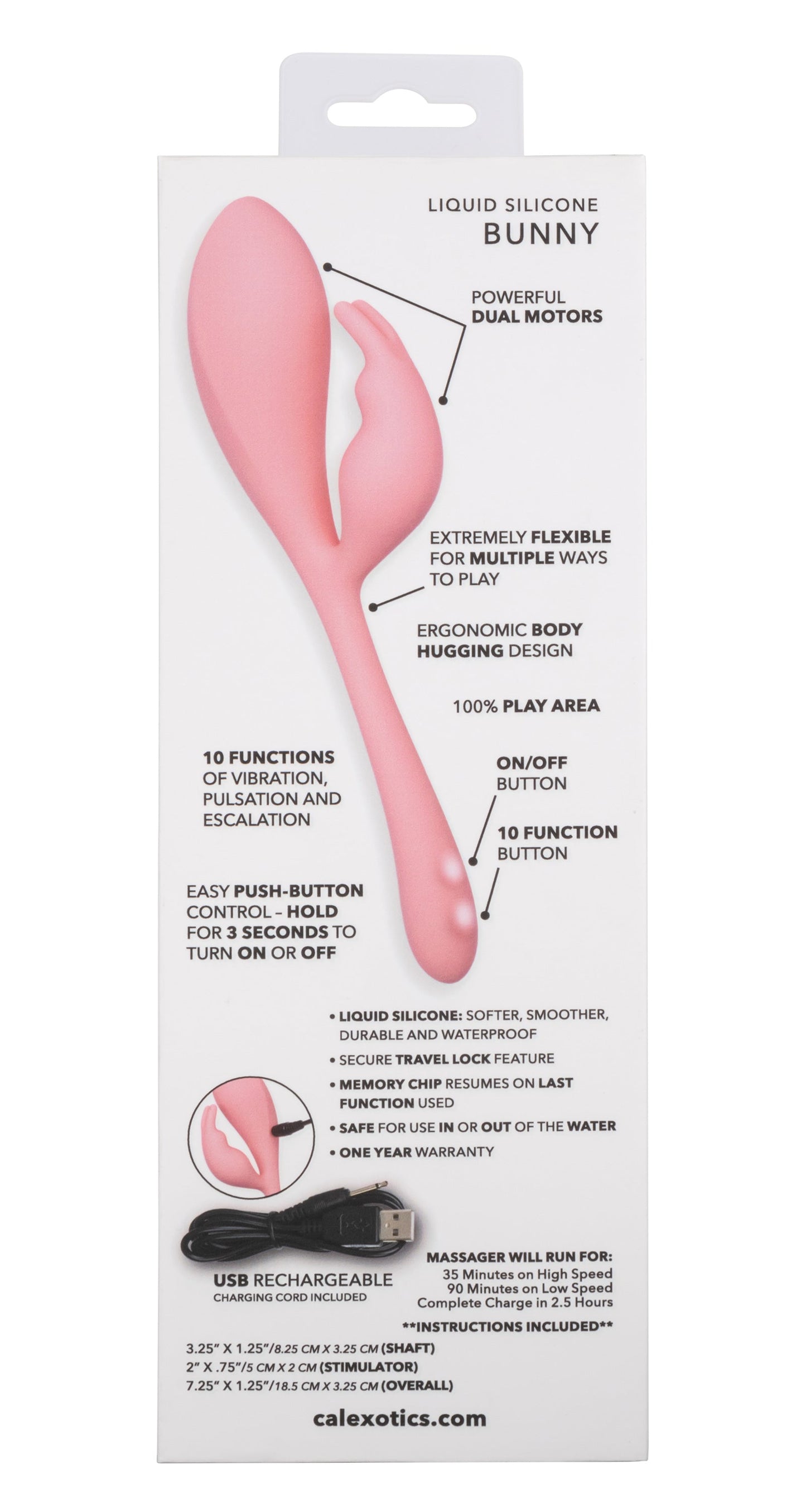 Elle Liquid Silicone Bunny Vibrator in Soft Pink with 10 Vibration Functions and Flexible Body