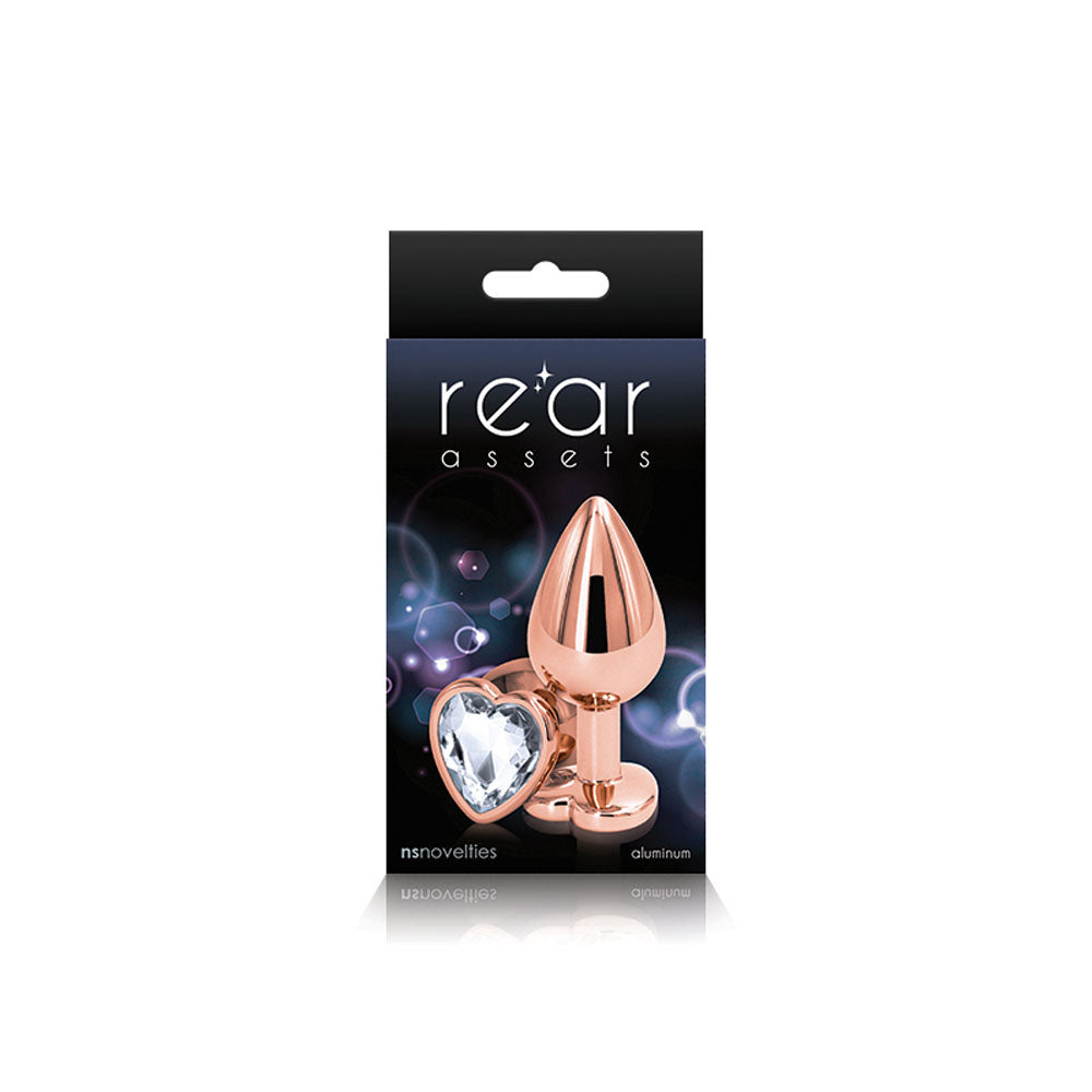 Rear Assets Rose Gold Heart Medium Butt Plug - 8.2 cm Metal Gem Base