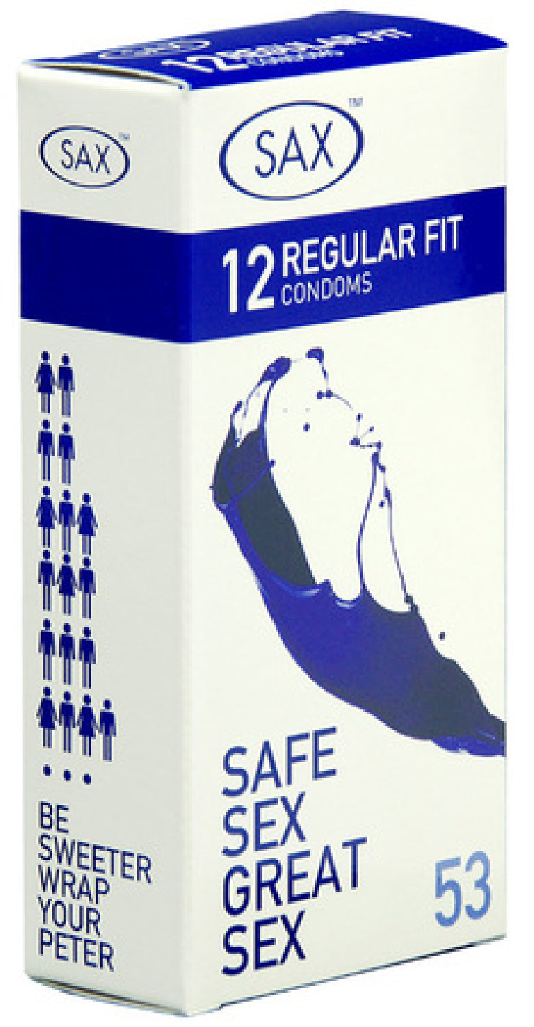 Sax Condoms Regular – 53mm Nominal Width Latex Condoms Pack of 12