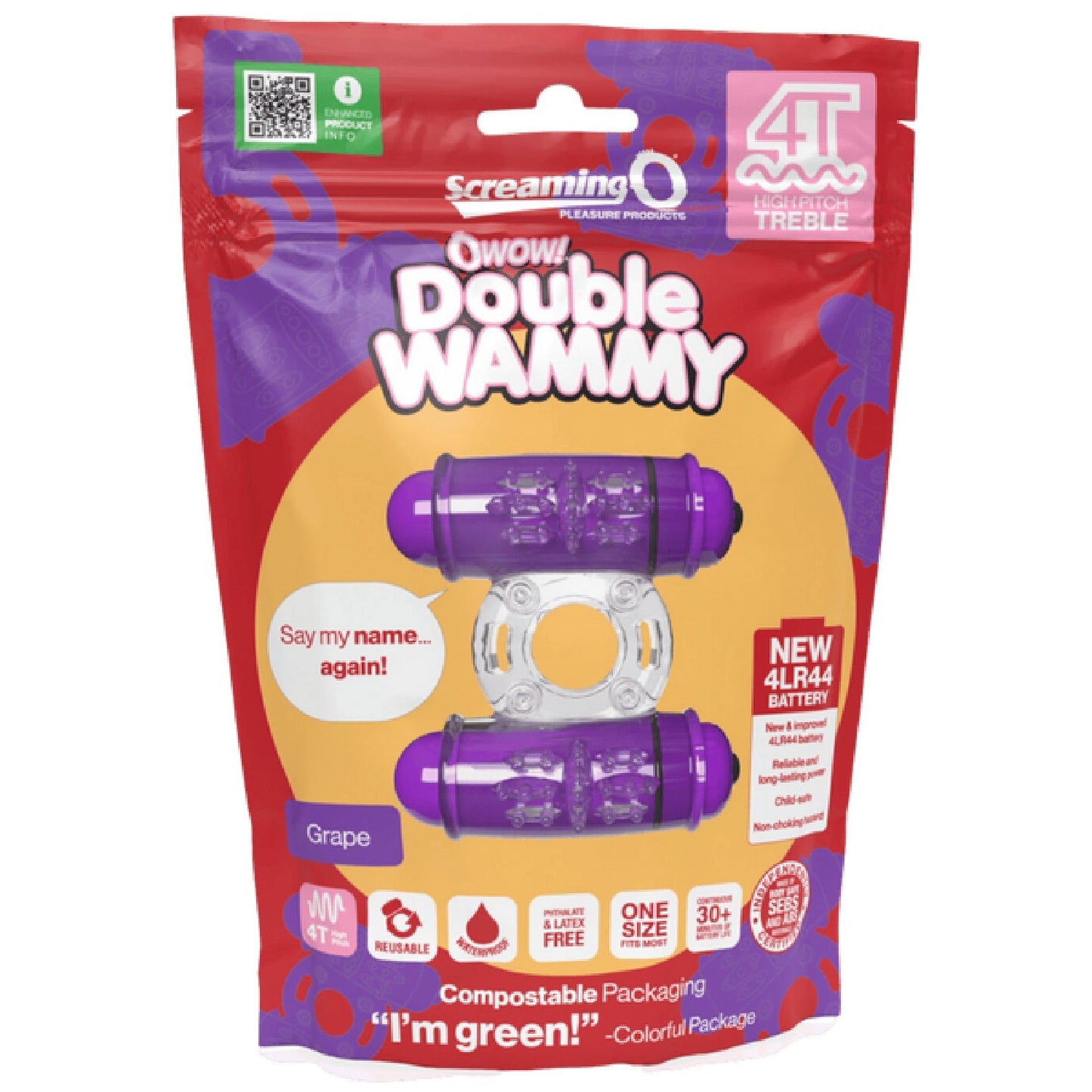 Double Wammy 4T – High Pitch Treble Vibrating Cock Ring with 5 Speeds and Pulse Pattern