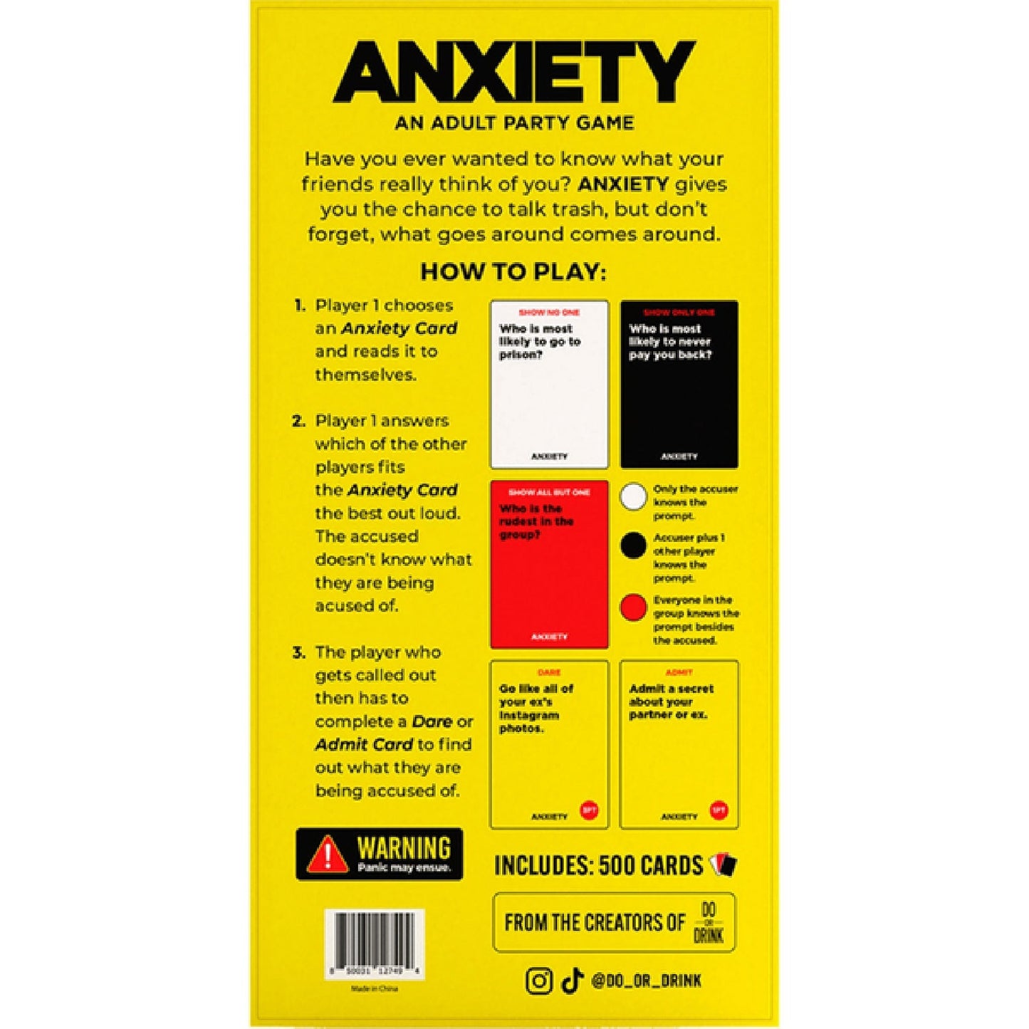 Anxiety Party Card Game – Social Game for 4+ Players Ages 17+