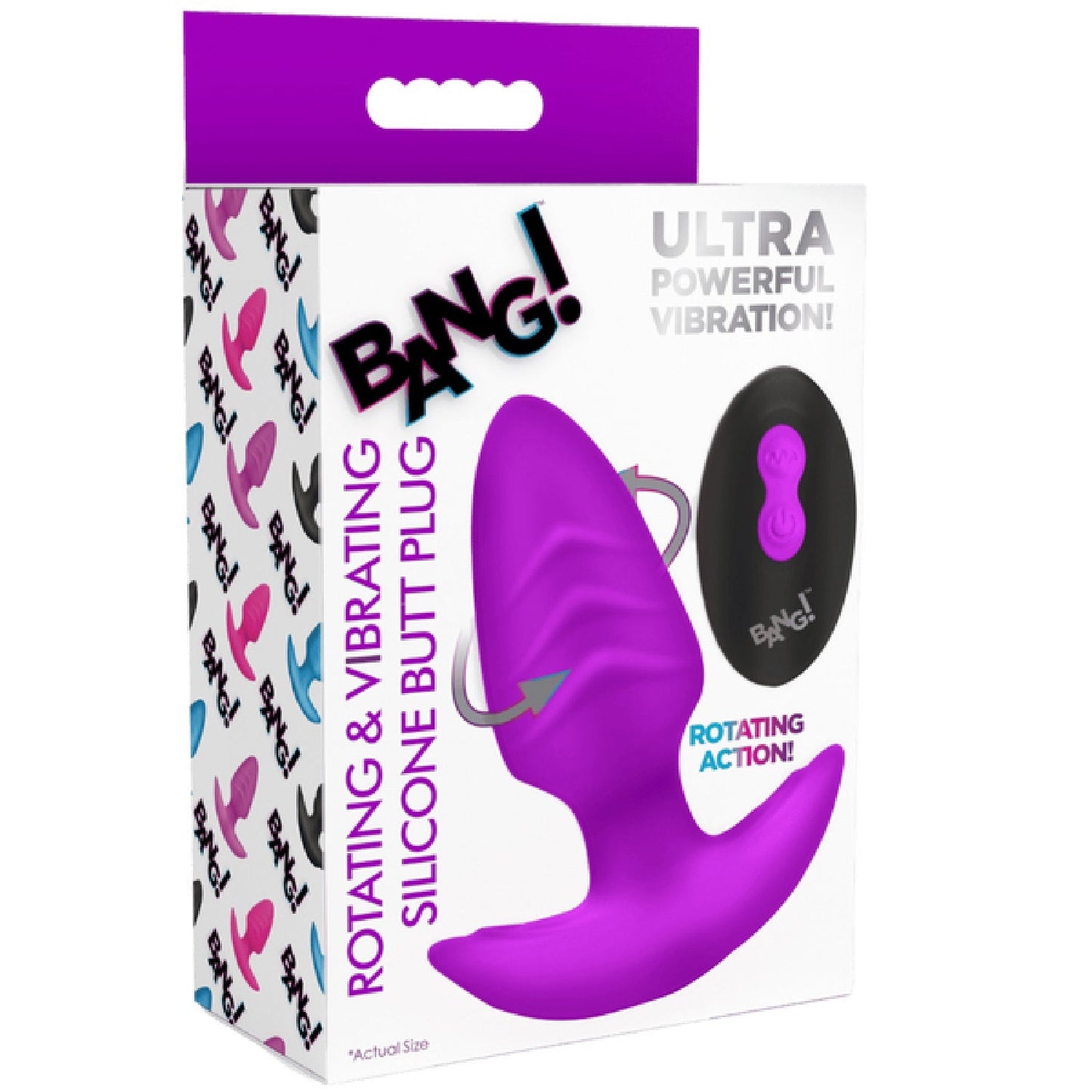 Rotating & Vibrating Silicone Butt Plug w/ Remote (Purple)