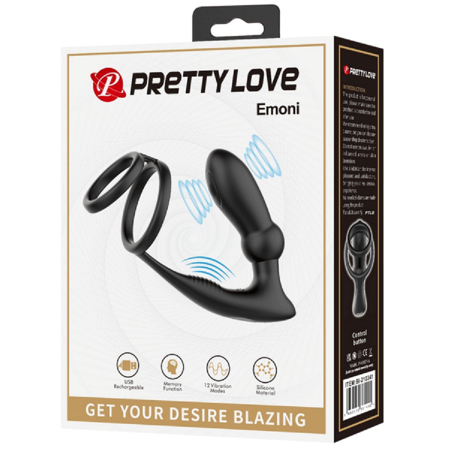 Emoni Rechargeable Vibrating Secure Hold Cock And Ball Ring With Attached Butt Plug