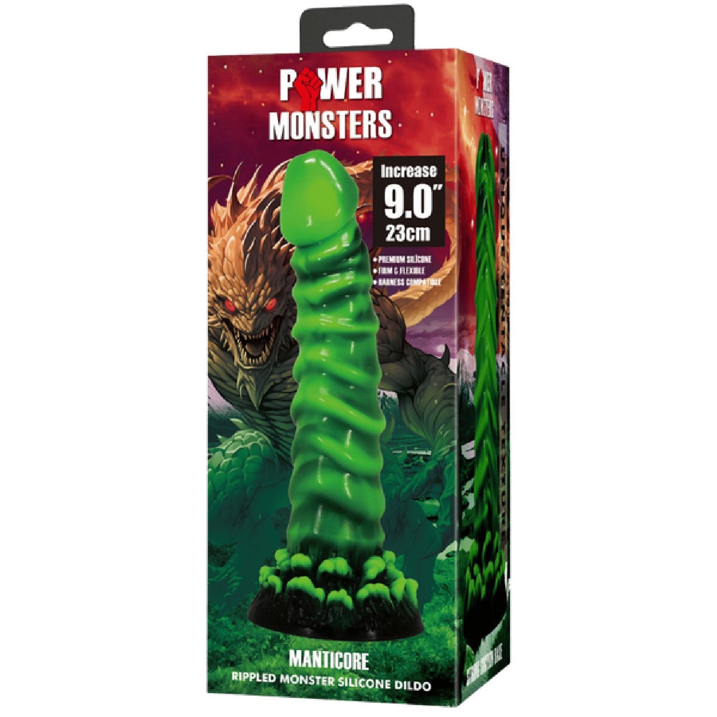 Manticore 9 Inch Textured Silicone Dildo – Body-Safe with Strong Suction Cup