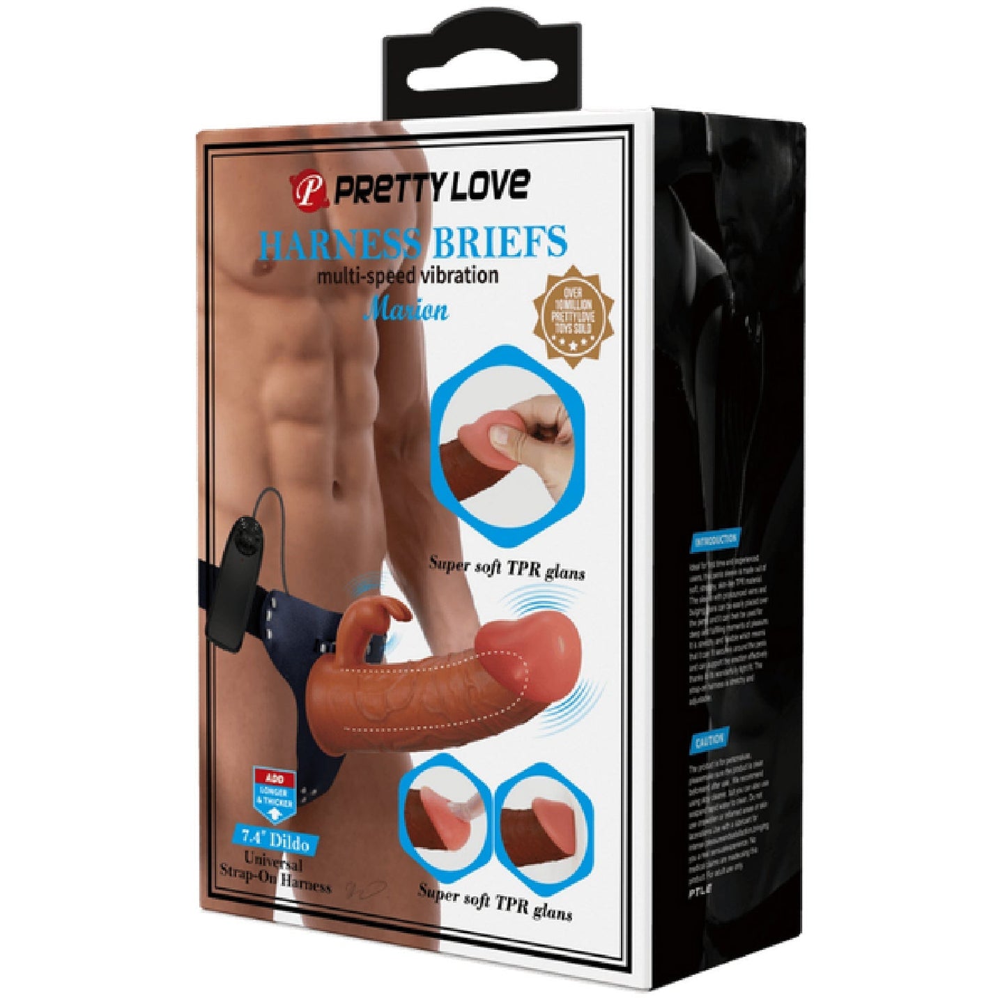 PrettyLove Vibrating Marion Strap-On Harness – Adjustable Nylon Strap-On Harness with 7.4 Inch Dildo