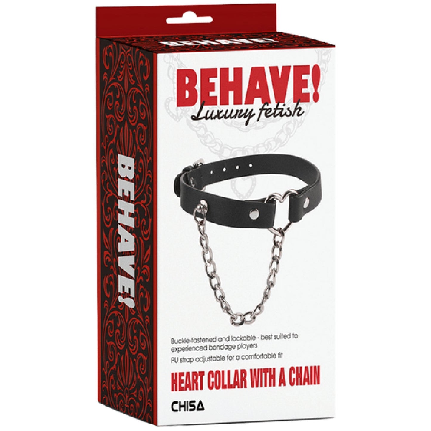 Heart Collar with Lockable Buckle and Chain – Bondage Collar
