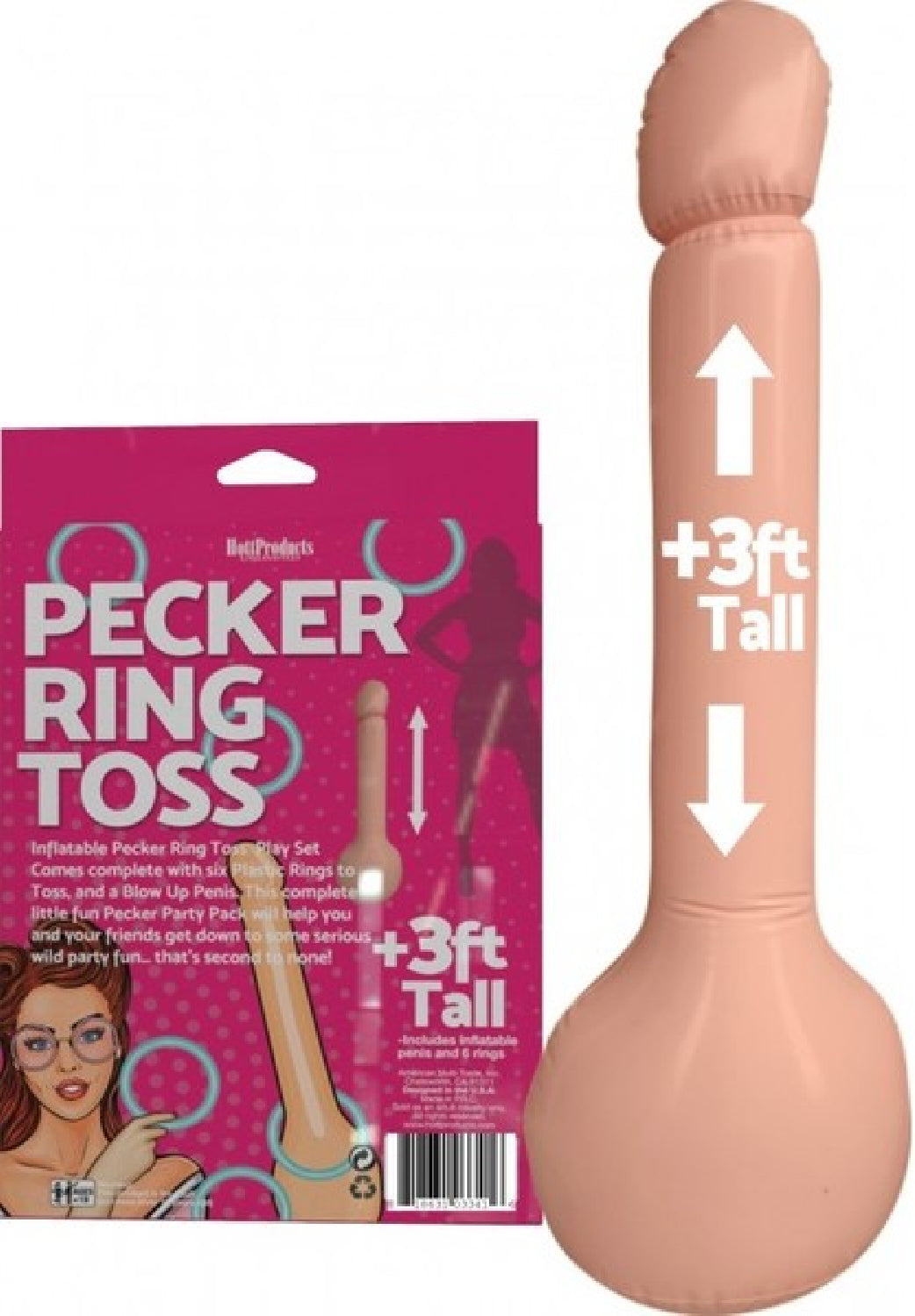 Pecker Ring Toss – Inflatable Party Game Set with Six Plastic Rings